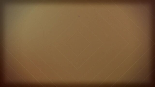 Loopable retro background with concentric diamond shapes continuously expanding from center. Warm sandy-brown gradient, deep vignetting, and film grain texture create a nostalgic, earthy atmosphere.