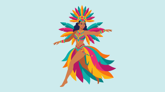 Vibrant carnival dancer in traditional costume with feathered headdress and colorful attire, celebrating culture and festivities