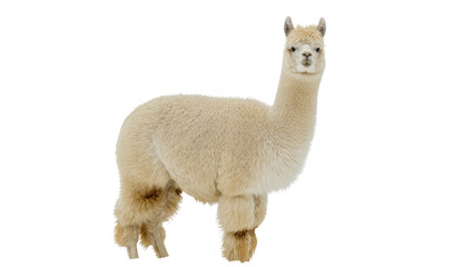 Naklejka premium Fluffy cream colored alpaca standing, isolated on transparent background