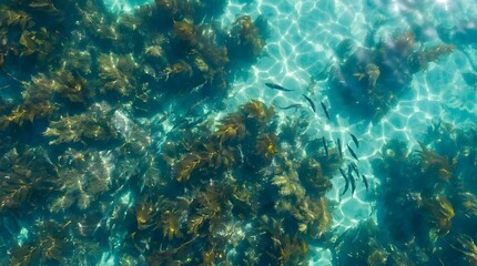 Fototapeta premium Top-Down Drone Image of Underwater Seaweed Forest