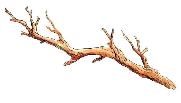 A single, gnarled, and branching deadwood, rendered in warm earth tones