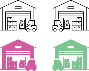 Warehouse with forklifts and pallets in four color variations © DURJOY_SAID