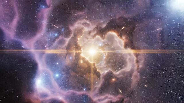 Vibrant nebula in deep space, glowing star and cosmic dust clouds, outer space exploration, galaxy formation, astronomical background