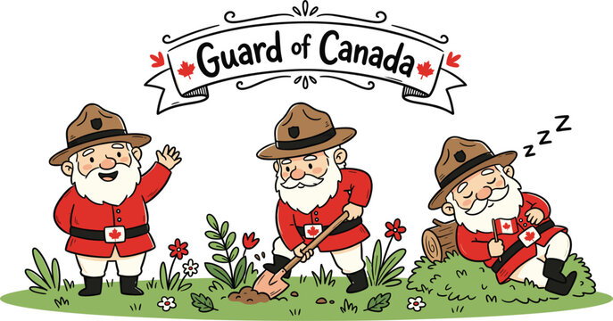 Canadian Mountie, Mounties, Guard of Canada, Cartoon Characters, Vector Icons isolated on White Background