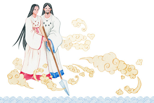 日本の神　日本神話　イザナミ イザナギ　水彩 イラスト