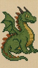 Fototapeta premium Charming cross-stitch dragon design.