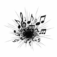 A burst of black musical notes. © Aris