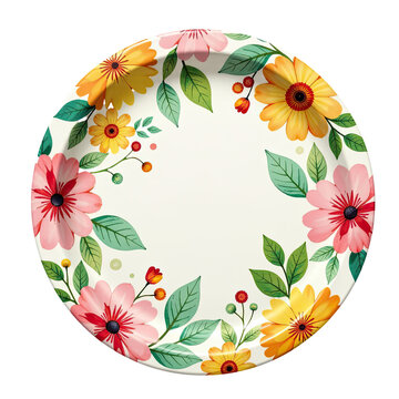 A decorative paper plate featuring a floral pattern