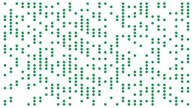 Abstract Green Rectangle Dots Appearing on White Background, Widescreen Digital Animation Loop, ideal for abstract motion graphics, dramatic visuals, and bold design projects.