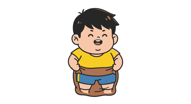 Cute cartoon boy character with cheerful expression and shorts.