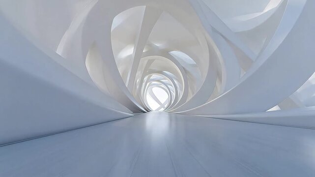 Abstract white architectural tunnel with curved arches and bright light