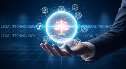 Fototapeta premium business professional holding futuristic legal tech ai concept in glowing hands
