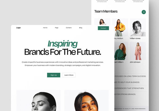 Creative Business Agency Web Landing Page Design With Modern Branding And Marketing Layout