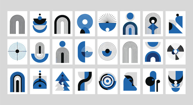 Geometric pattern icon collection, abstract artwork design, minimal motif concept, modern theme style, flat vector illustration