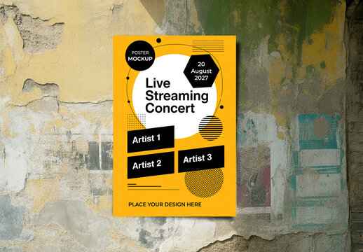 Modern Vertical Poster Mockup on Weathered Wall