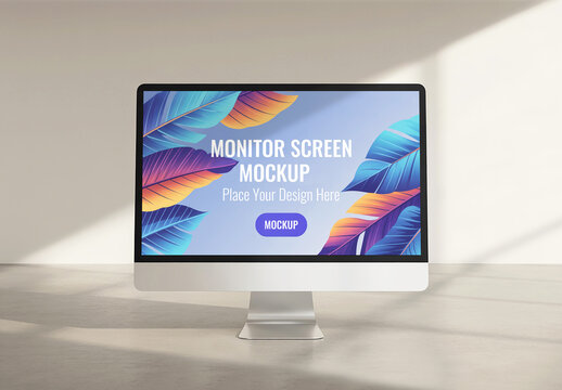 Realistic Monitor Screen Mockup on Desk