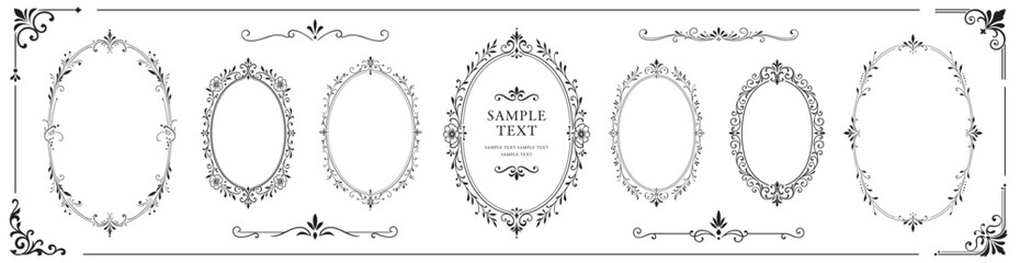 Elegant collection of vintage oval frames and decorative borders with floral ornaments. Classic luxury templates for invitations, greeting cards, certificates, and premium branding design. © SERHII