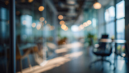 Blurred abstract office background with soft bokeh lights and glass partitions background abstract © Fx Studio