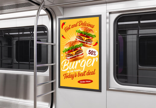 Realistic Subway Train Poster Mockup