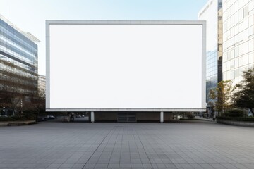 Obraz premium Blank billboard presenting advertising space in a modern urban environment with office buildings