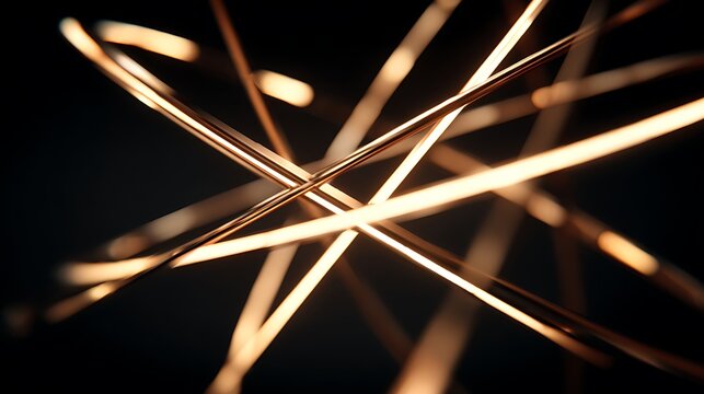 Intersecting glowing copper metallic lines forming a geometric abstract structure on black