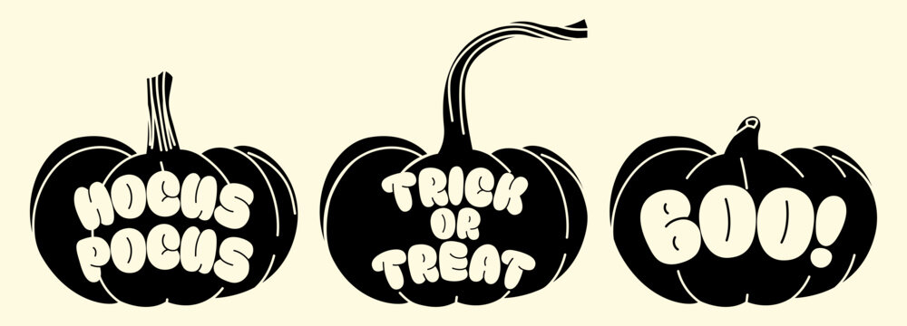 Vintage halloween carved pumpkin elements with holiday slogans