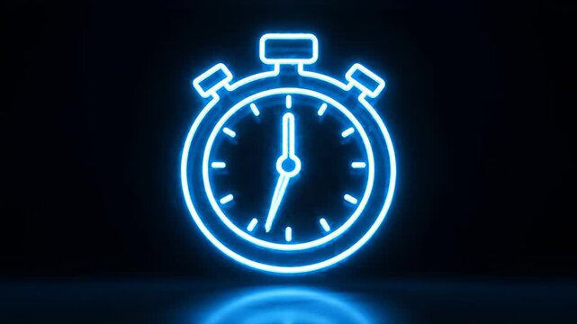 Neon Stopwatch Icon Glowing Brightly on Dark Background.