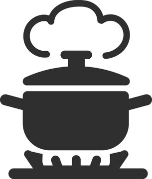 cooking pot on a white background, Cooking Pot on Gas Stove with Steam Silhouette Icon Vector