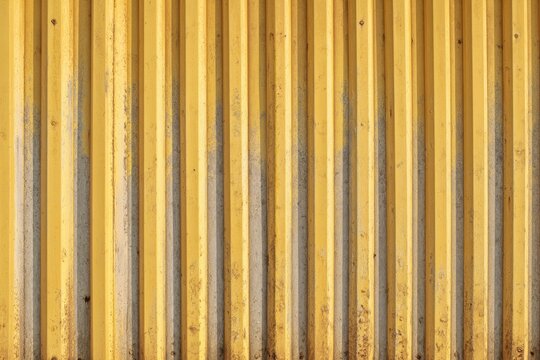 Weathered yellow corrugated metal siding with vertical ridges and subtle textures