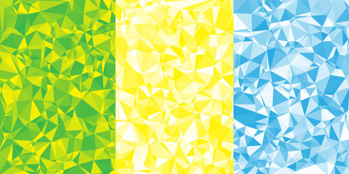 Abstract low poly geometric background with green, yellow, and blue gradient colors. Modern polygon texture vector for banners, posters, wallpapers, and digital design.