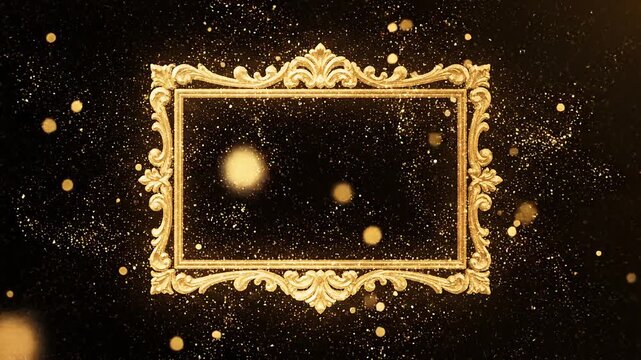 Luxury Gold Particles Forming Elegant Frame on Black Background - Title Back Video Material