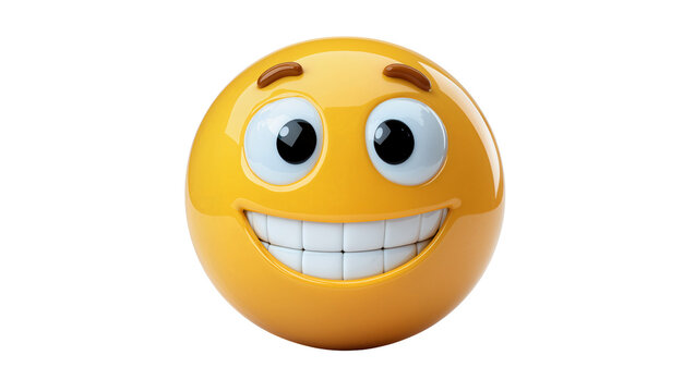 Isolated happy yellow emoji with a wide toothy grin and cheerful cartoon eyes