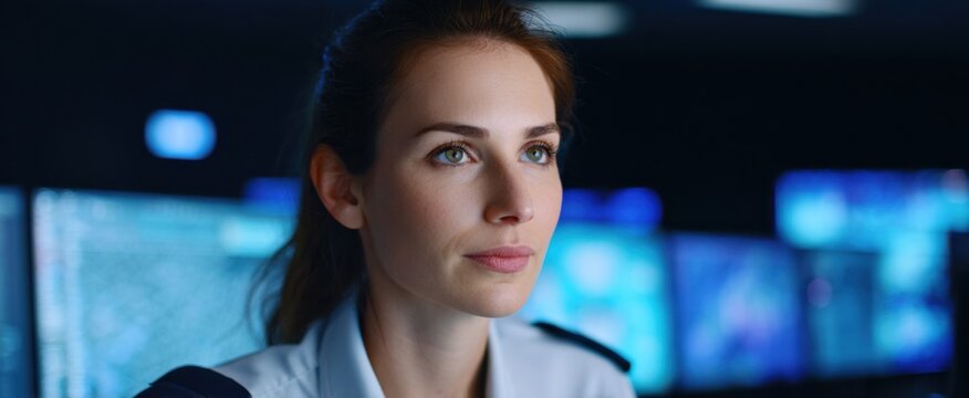 An emergency dispatcher orchestrating help like a maestro in a tech-savvy 911 command center