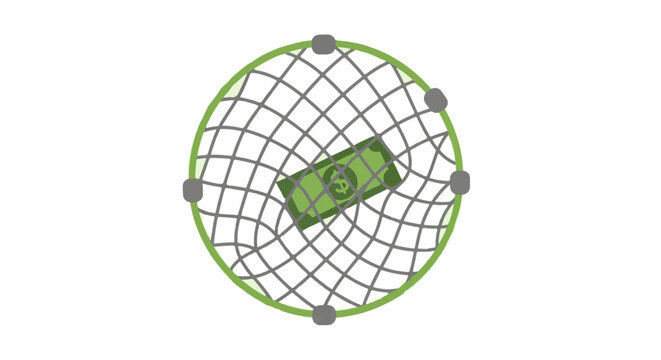 Dollar bill encased in spherical wireframe grid design.