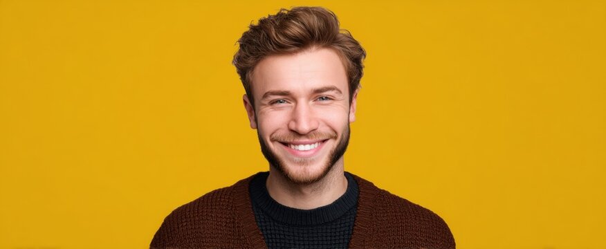 Confident man exuding warmth and charisma with a bright smile