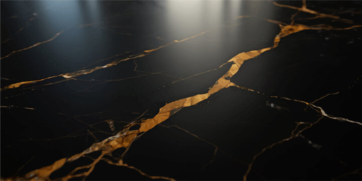 Luxury Black Marble Texture Vector Background with Realistic Gold Veins and Polished Reflective Surface for Modern Interior and Creative Design Projects