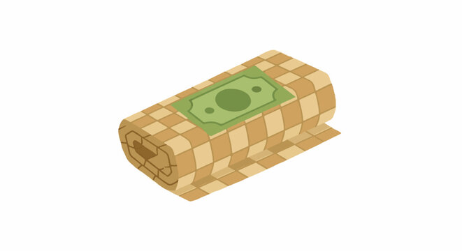 Rolled cash wrapped in checkered paper illustration.