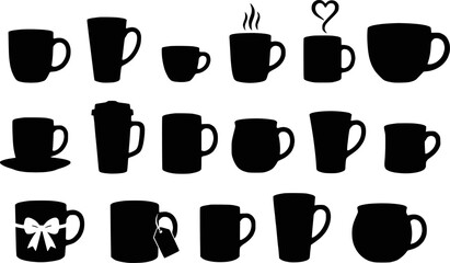 Obraz premium Coffee mug silhouettes vector icon set isolated