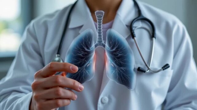 Medical Professional Holding 3D Model of Human Lungs, Illustrating Respiratory Health Concepts