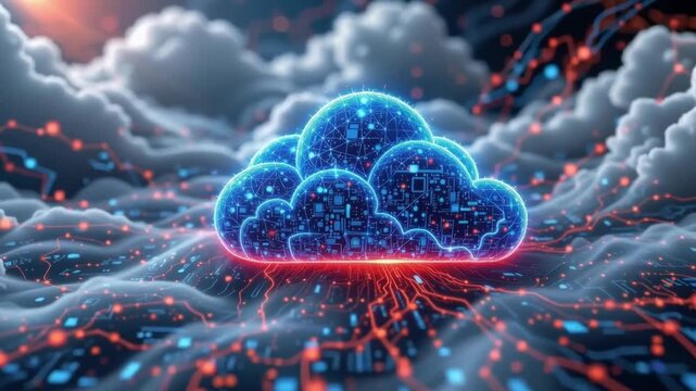 Abstract Cloud Technology Concept with Data Flow and Digital Background Visuals for Innovation