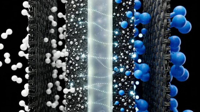 PEM Hydrogen Fuel Cell Membrane Electrode Assembly Cross-Section Scientific Visualization