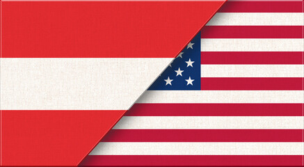 Fototapeta premium Double flag of Austria and USA on fabric texture. 3D illustration
