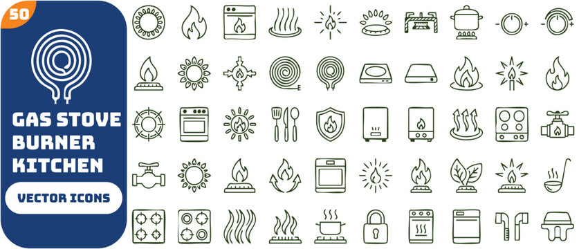 Gas stove burner icon. Kitchen cooking and flame symbol. Heat, energy and ignite sign. Cooking appliance concept representing gas burner and food preparation.
