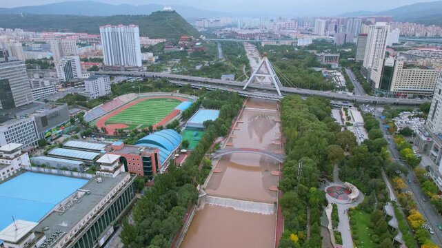 Aerial Photography of Xining City, Qinghai Province