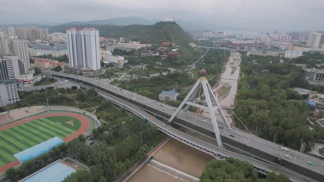 Aerial Photography of Xining City, Qinghai Province
