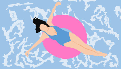 海で浮き輪で遊ぶ女性のイラスト © くろねこ
