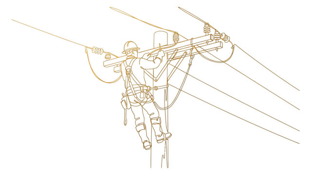 Lineworker installing electrical power lines.