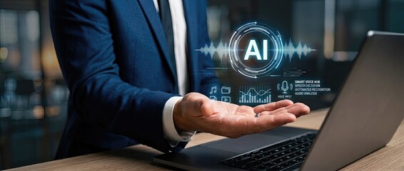 Naklejka premium Revolutionary ai integration demonstration modern office setting digital innovation showcase futuristic environment engaging perspective advancing technology concepts for business growth