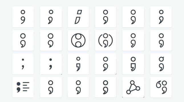 Variety of semicolon symbols displayed on a light background for design
