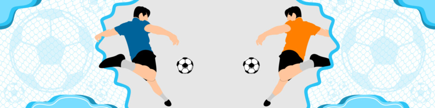 Soccer Player Vector Banner Illustration with Football Action. Creative sport concept. Art vector graphic for brochures, flyers, presentations, logo, print, web